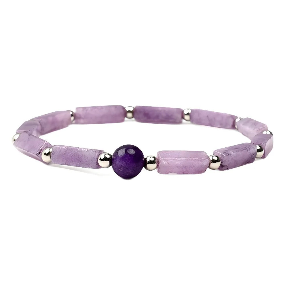 Natural Amethyst Crystal Bead Bracelet | Geometric Square & Round Stone Bracelet