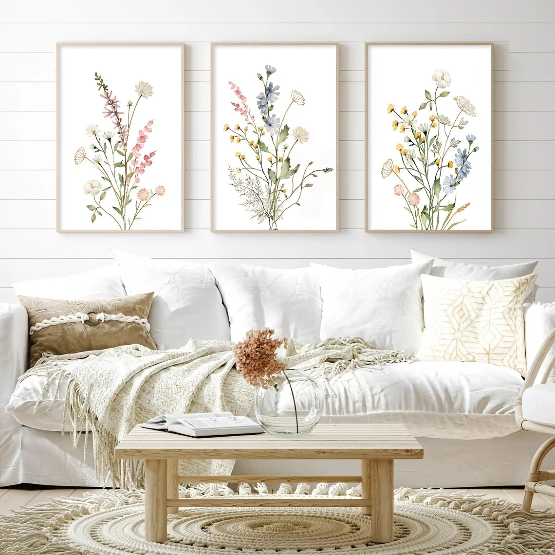 Boho Wildflower Nursery Canvas Print Set of 3 | Vintage Floral Wall Art for Girl's Nursery & Bedroom