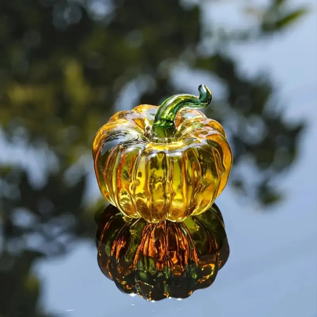 Handmade Crystal Glass Pumpkin Figurine | Halloween & Autumn Home Decor