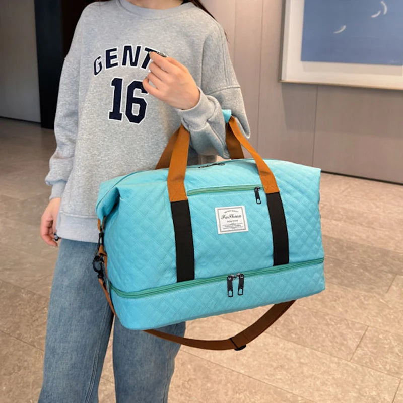 Quilted Travel Duffle Bag | 4 Colors | Wet & Dry Compartment