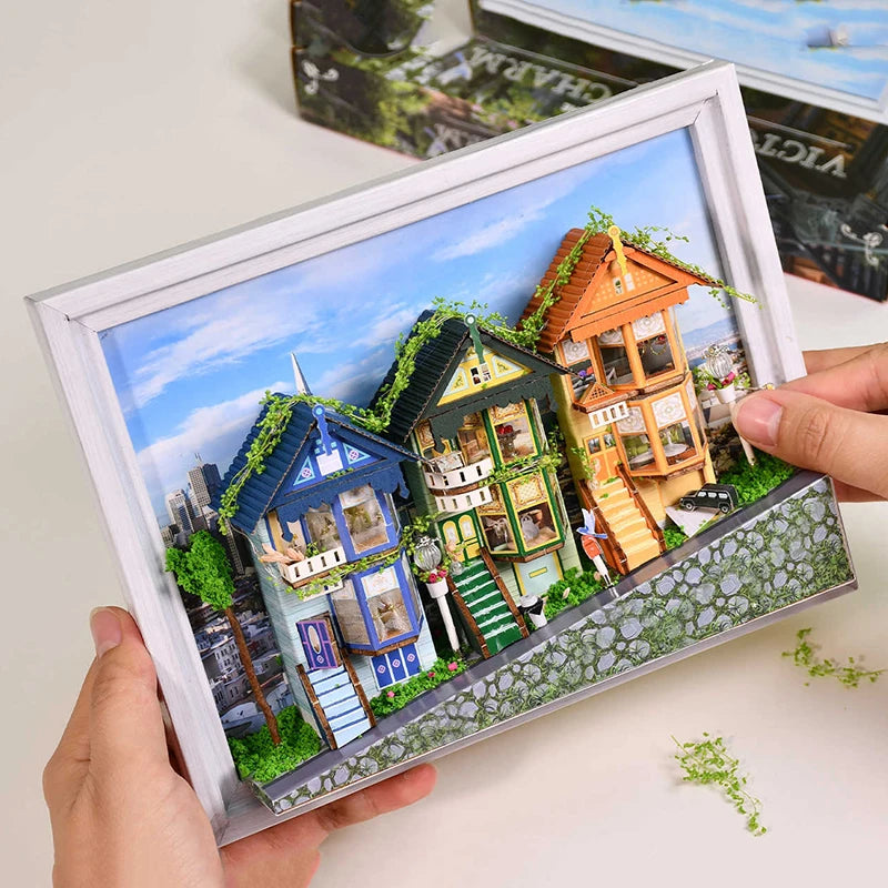 DIY European Cottage Miniature Dollhouse Kit – 3D Wooden Building Model for Adults