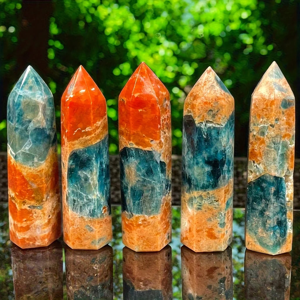 Blue Apatite & Sunstone Crystal Tower — Natural Dual-Energy Stone for Home Décor & Intention Work