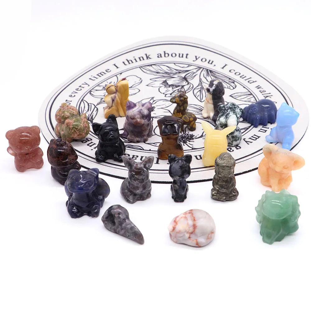 10PCS 1.2" Wolf Fish Cat Dog Bear Buddha Cartoon Crow Skull Natural Random Crystals and Stones Figurine Craft Decor Wholesale