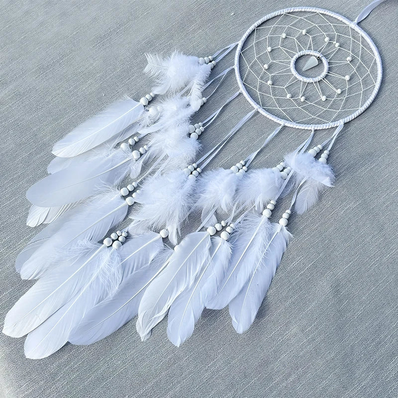 Nordic Dream Catcher Handmade  White Feather Wind Chimes Crystal Wall Pendant Birthday Festival Gifts Bedroom Hanging Ornaments