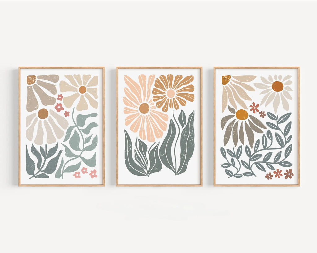 Boho Abstract Floral Canvas Wall Art Set | Neutral Botanical Prints for Living Room & Bedroom