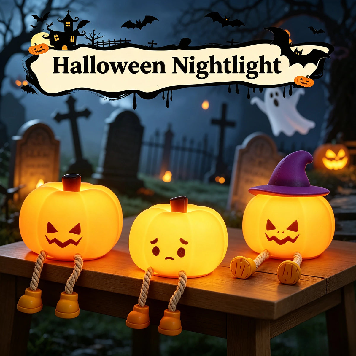 Pumpkin Night Light | Warm Glow & Spooky Personality