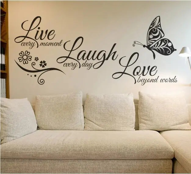 Live Laugh Love Wall Art Sticker | Butterfly & Flower Vinyl Decal