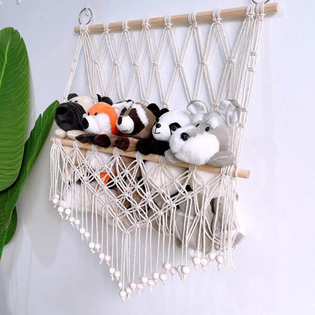 Boho Handwoven Storage Hammock | Wall-Mounted Stuffed Animal & Toy Organizer
