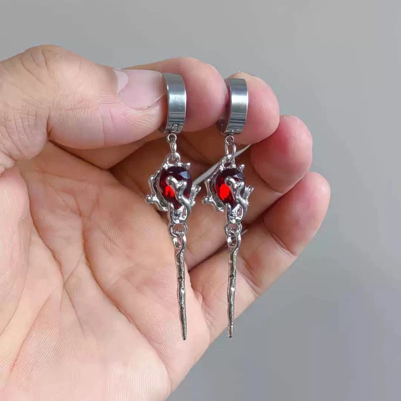 Bloodstone Scepter Drop Earrings — Gothic Witch Jewelry