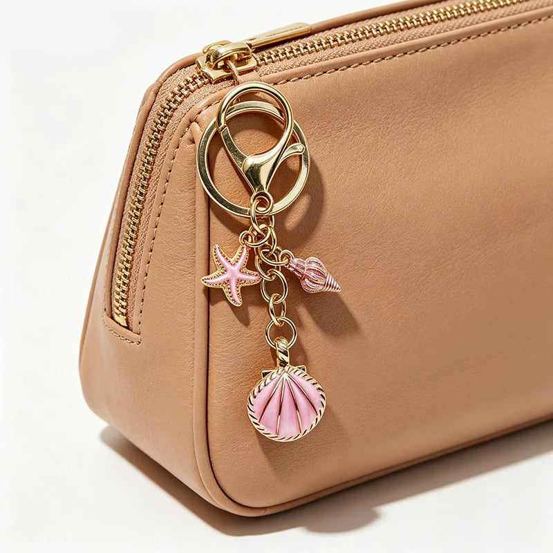 Boho Sea Star & Shell Pearl Bag Charm – Summer Handbag & Keychain Pendant
