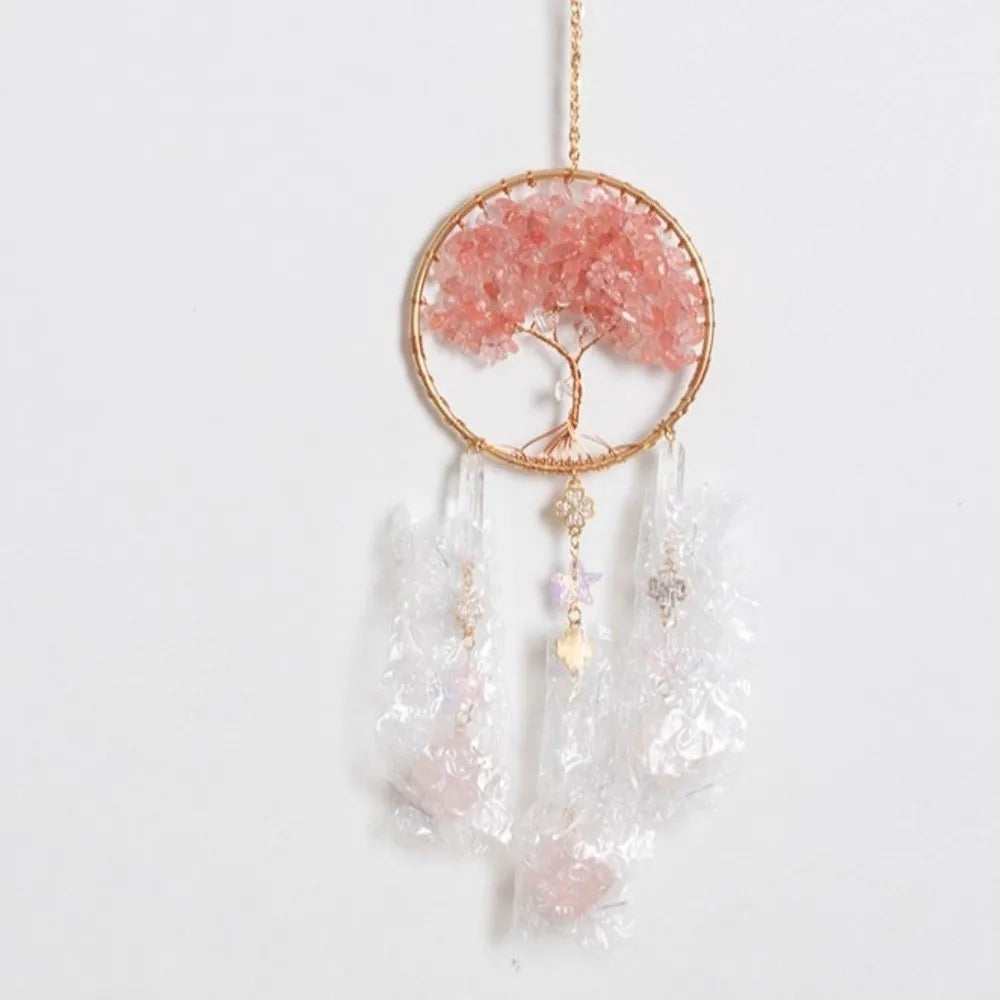 Rose Quartz Tree of Life Suncatcher | Boho Window Hanging