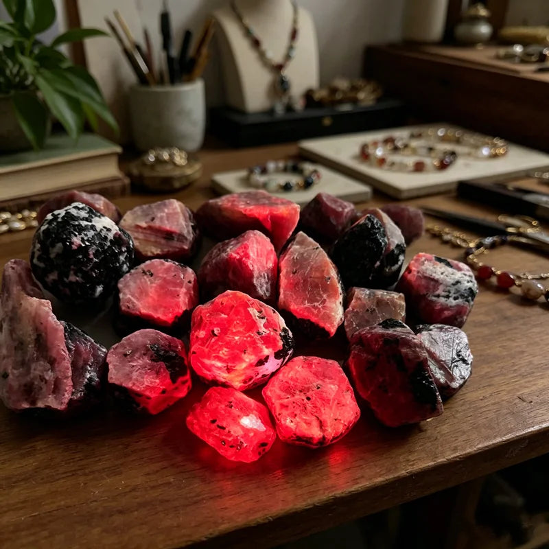 Natural Ruby Corundum Stone — Raw Gemstone with UV Fluorescence for Jewelry & Crystal Collections
