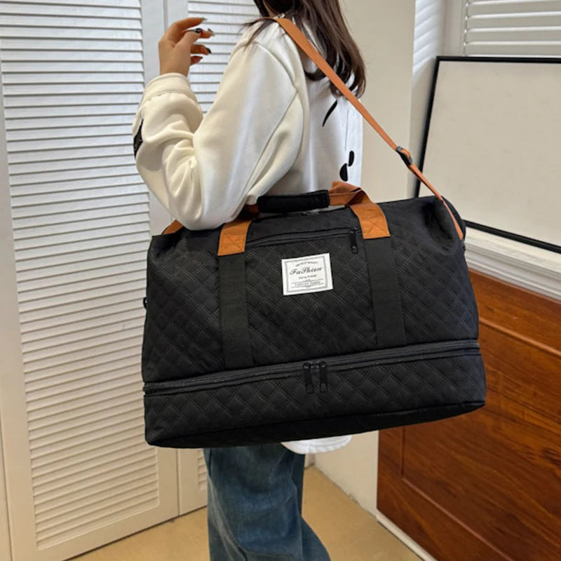 Quilted Travel Duffle Bag | 4 Colors | Wet & Dry Compartment