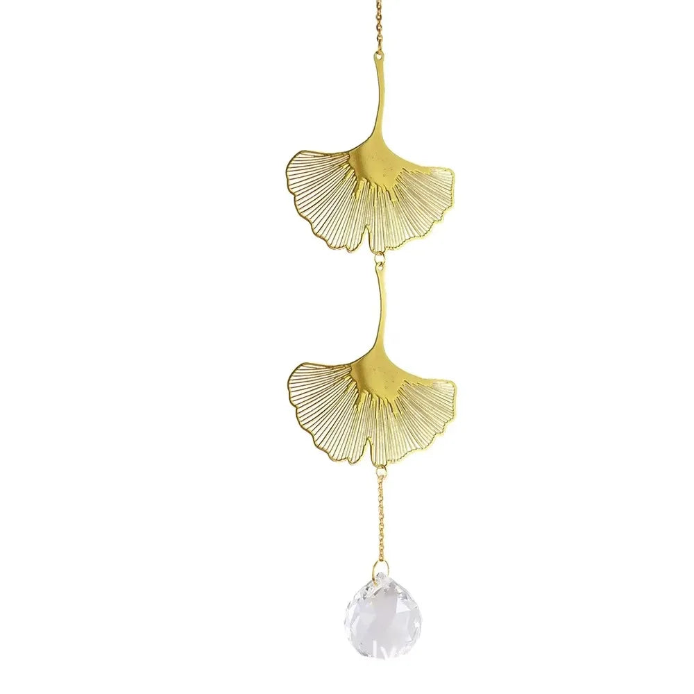 Lotus & Ginkgo Leaf Crystal Suncatcher Window Hanging