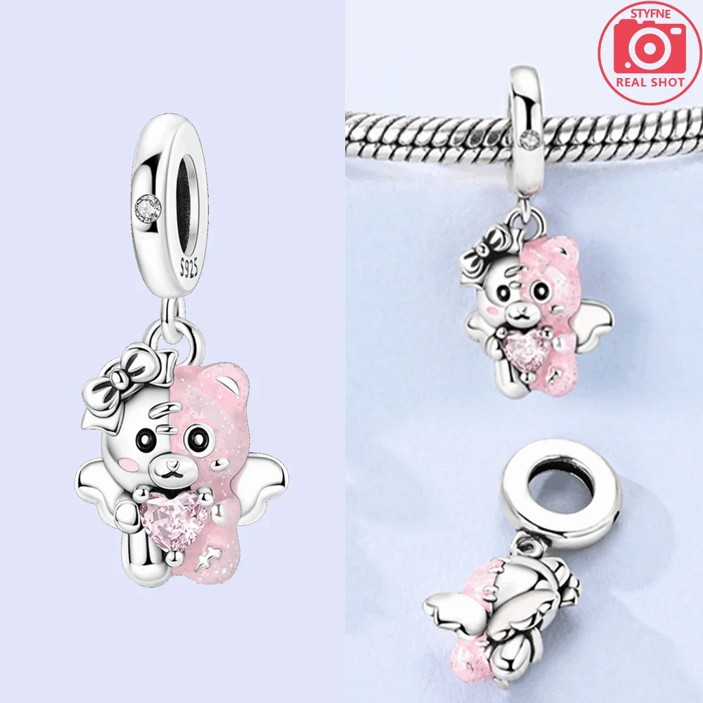 Silver-Plated Moon & Heart Charm Bead | Nickel-Free Copper Pendant for Bracelets & Keychains