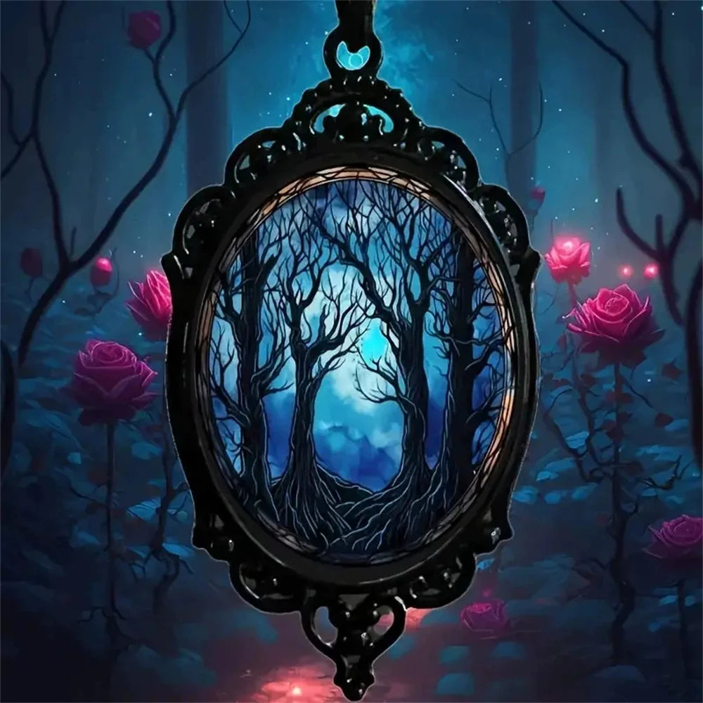 Gothic Vampire Bat & Witch Hat Pendant Necklace