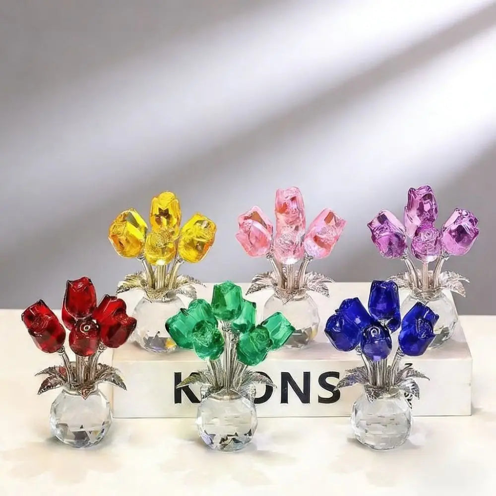 Crystal Rose Bouquet Sculpture — Handmade Rainbow Light Ornament