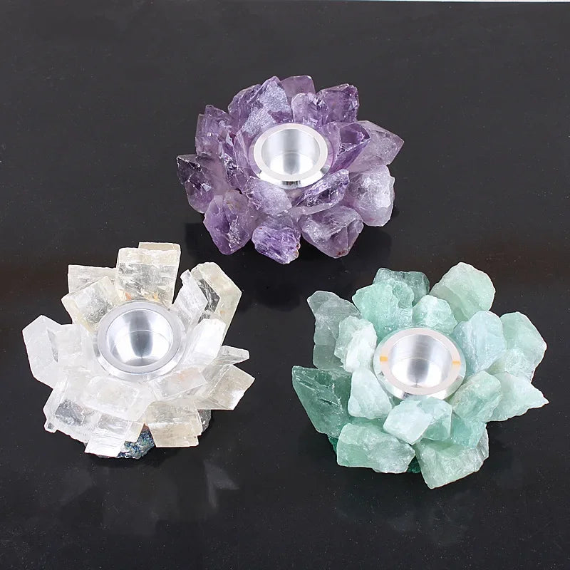 Raw Crystal Cluster Candle Holder — Amethyst, Fluorite & Quartz
