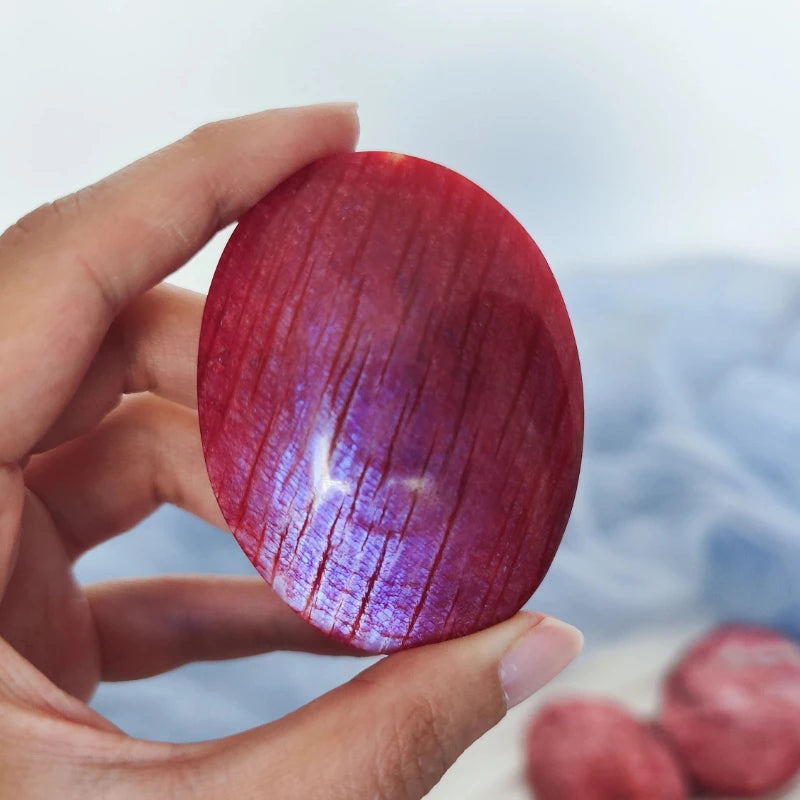 Red Moonstone Palm Stone with Blue Flash | Natural Crystal Gift