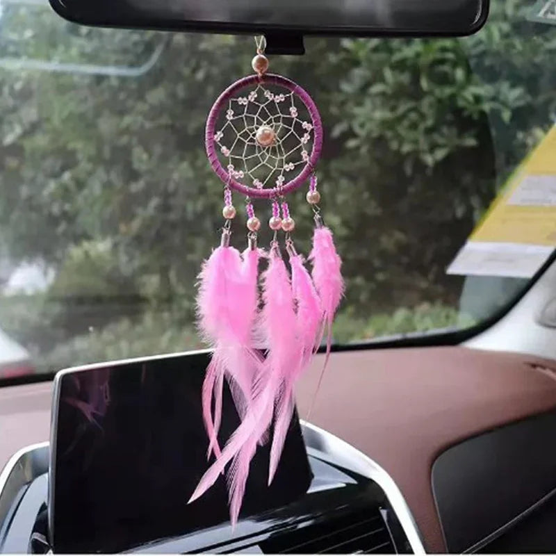 Dream Catcher Car Pendant | Feather & Crystal Rearview Mirror Charm