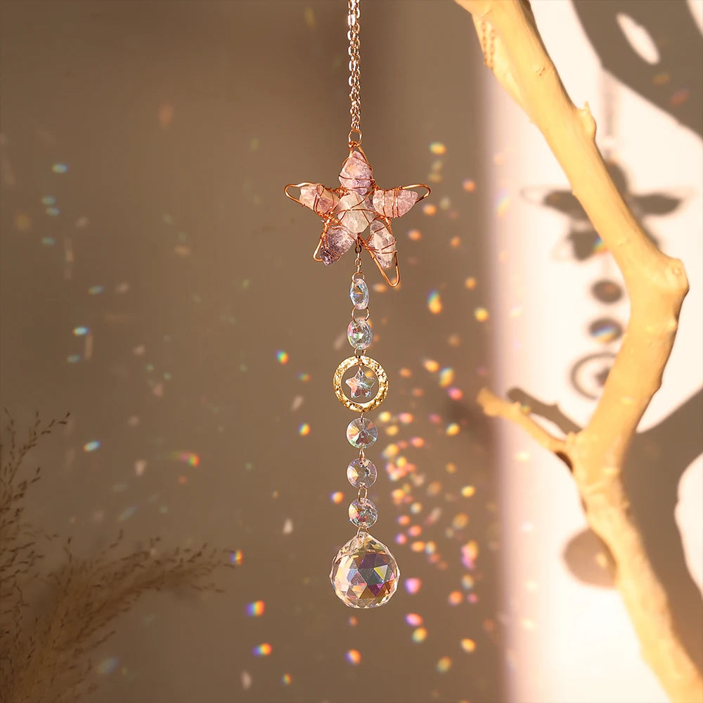 Handcrafted Crystal Wire Suncatcher — Celestial & Nature Prism Pendant