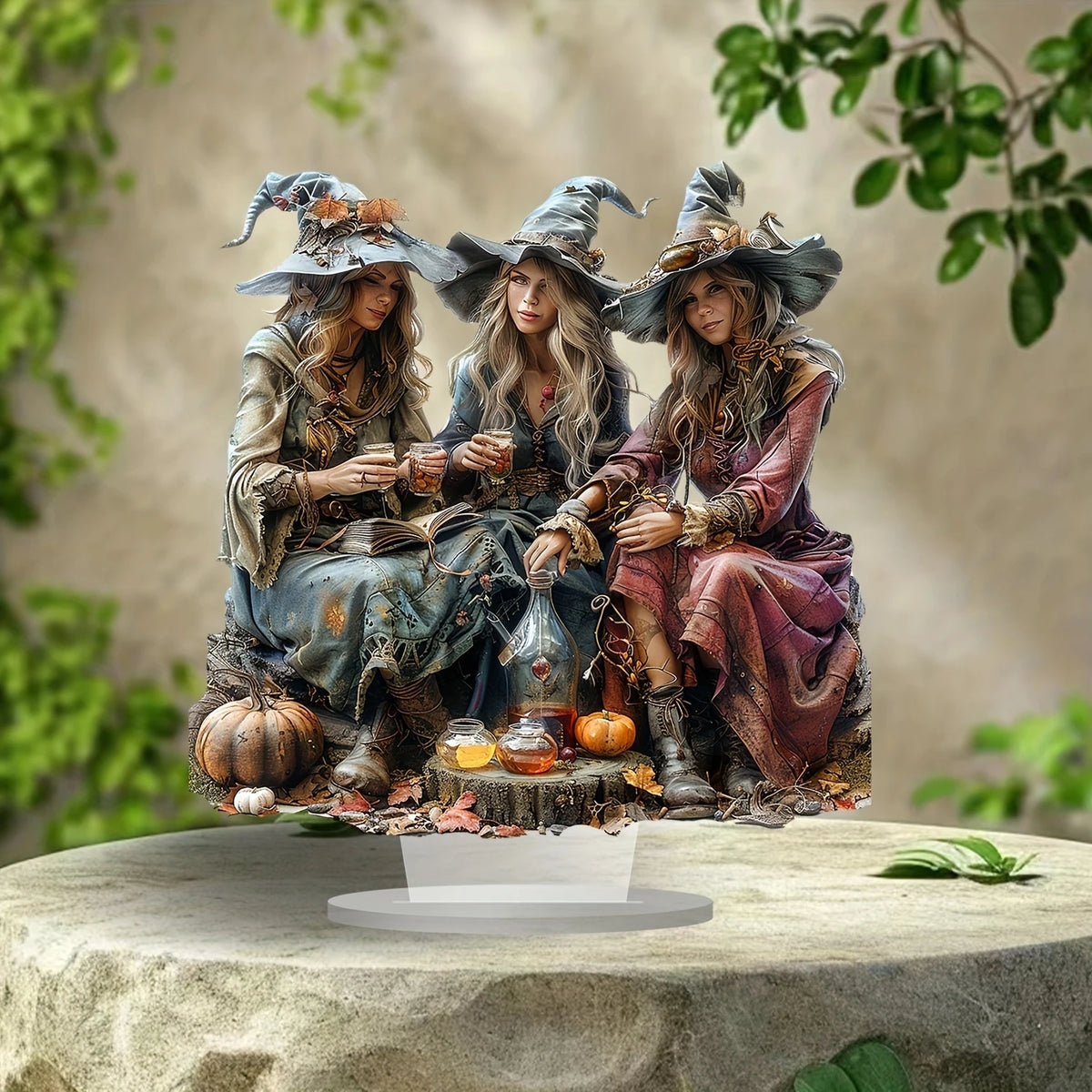 Three Witches 2D Acrylic Desktop Decoration | 10" Colorful Halloween Decor | Gift Set