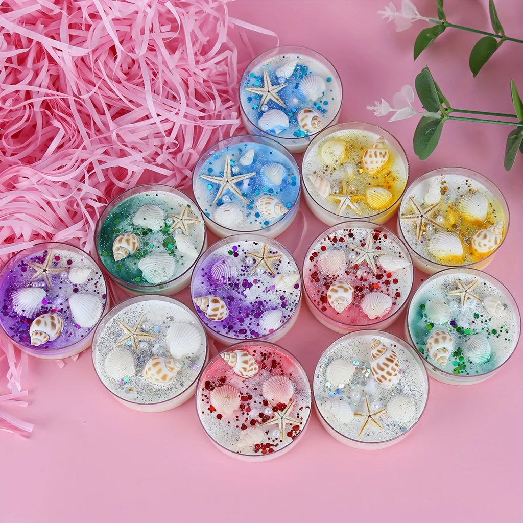 Seashell Soy Wax Candle Gift Set | Pearl & Glitter Accents