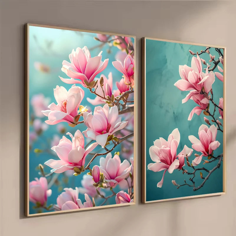 Pink Magnolia Floral Canvas Wall Art | Modern Botanical Home Decor Print