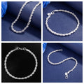 925 Sterling Silver Rope Chain Bracelet | 4mm Twisted Chain, 8 Inches