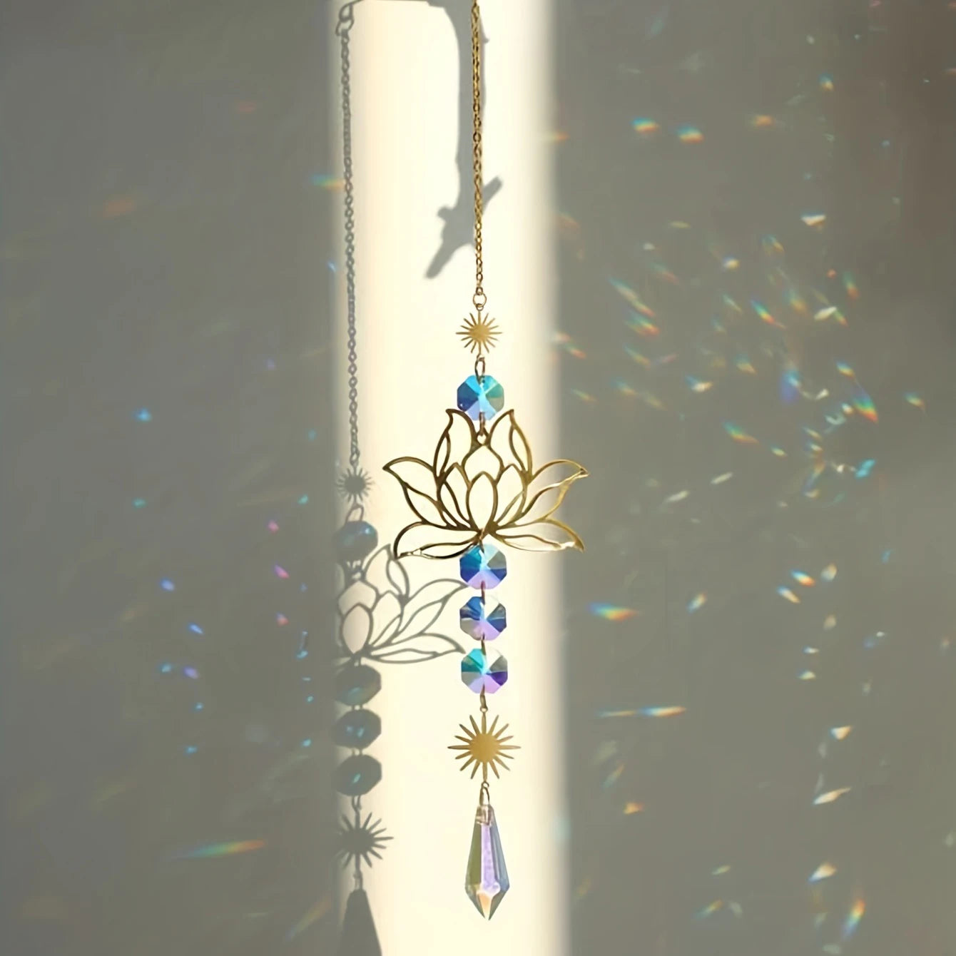 Metal Lotus Crystal Suncatcher Charm Pendant