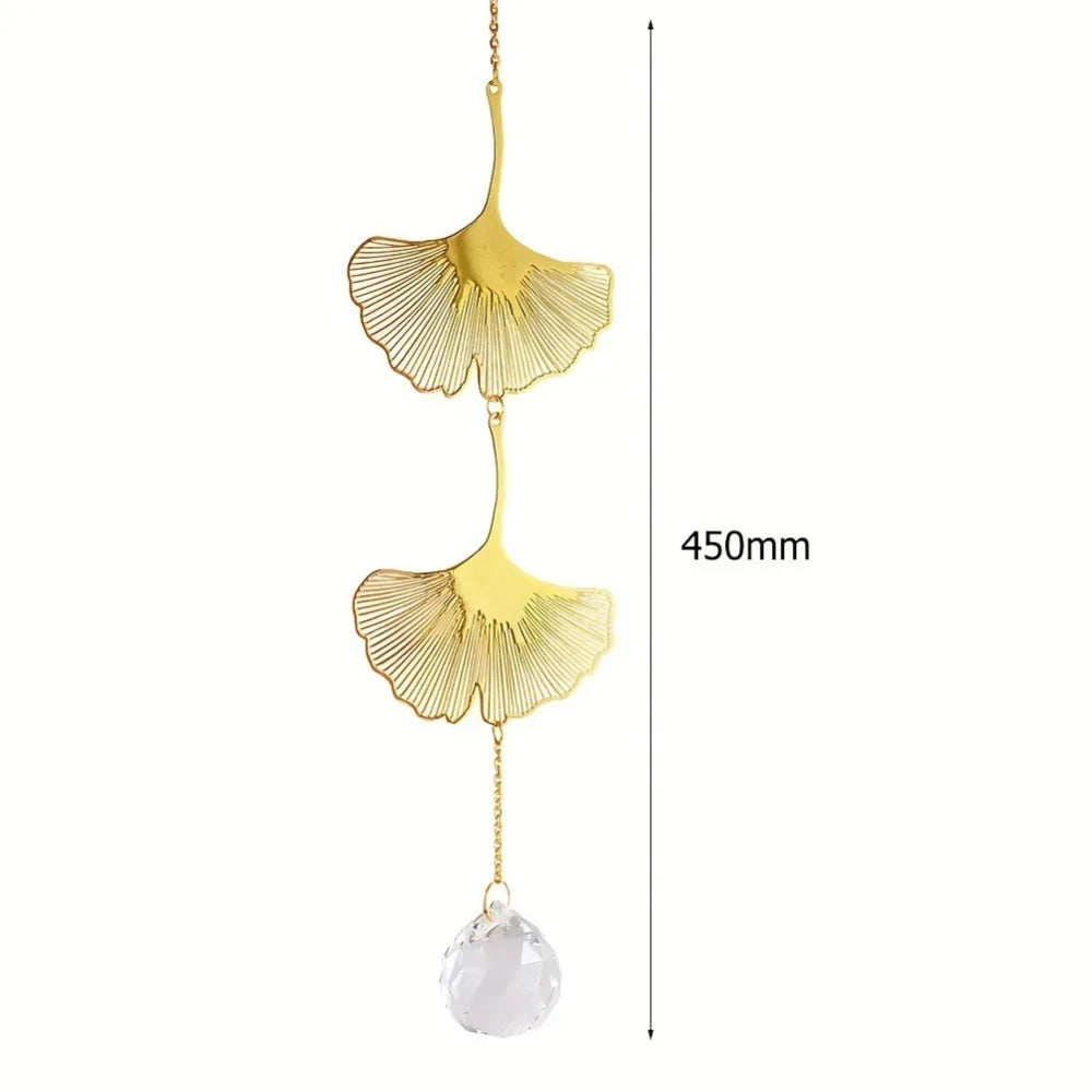 Lotus & Ginkgo Leaf Crystal Suncatcher Window Hanging