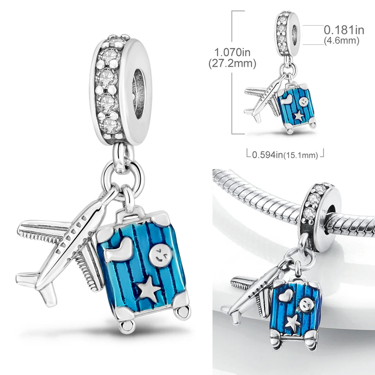 925 Sterling Silver Charm Holder Set – Bag Charm & Key Ring for DIY Jewelry