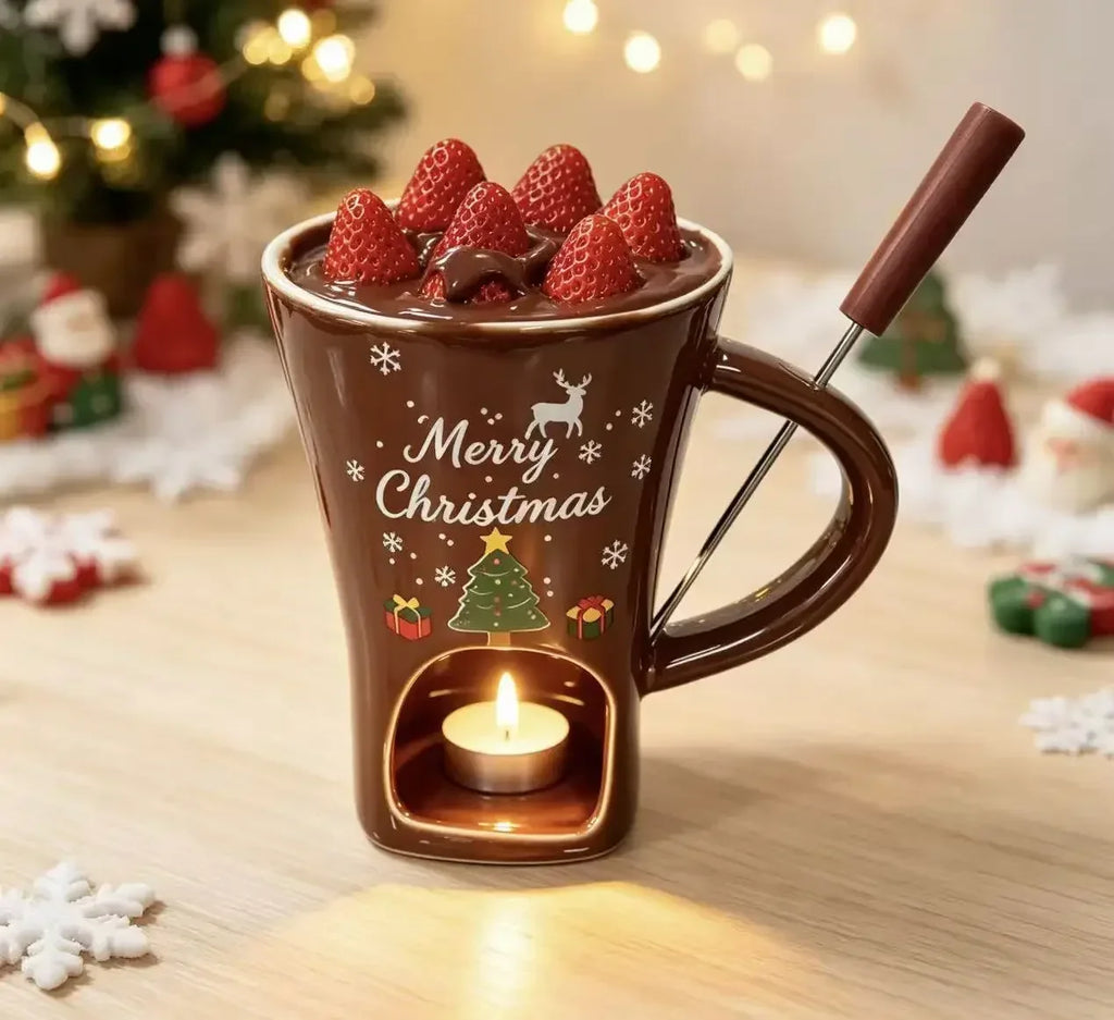 Merry Little Dip Ceramic Christmas Fondue Cup with Fork
