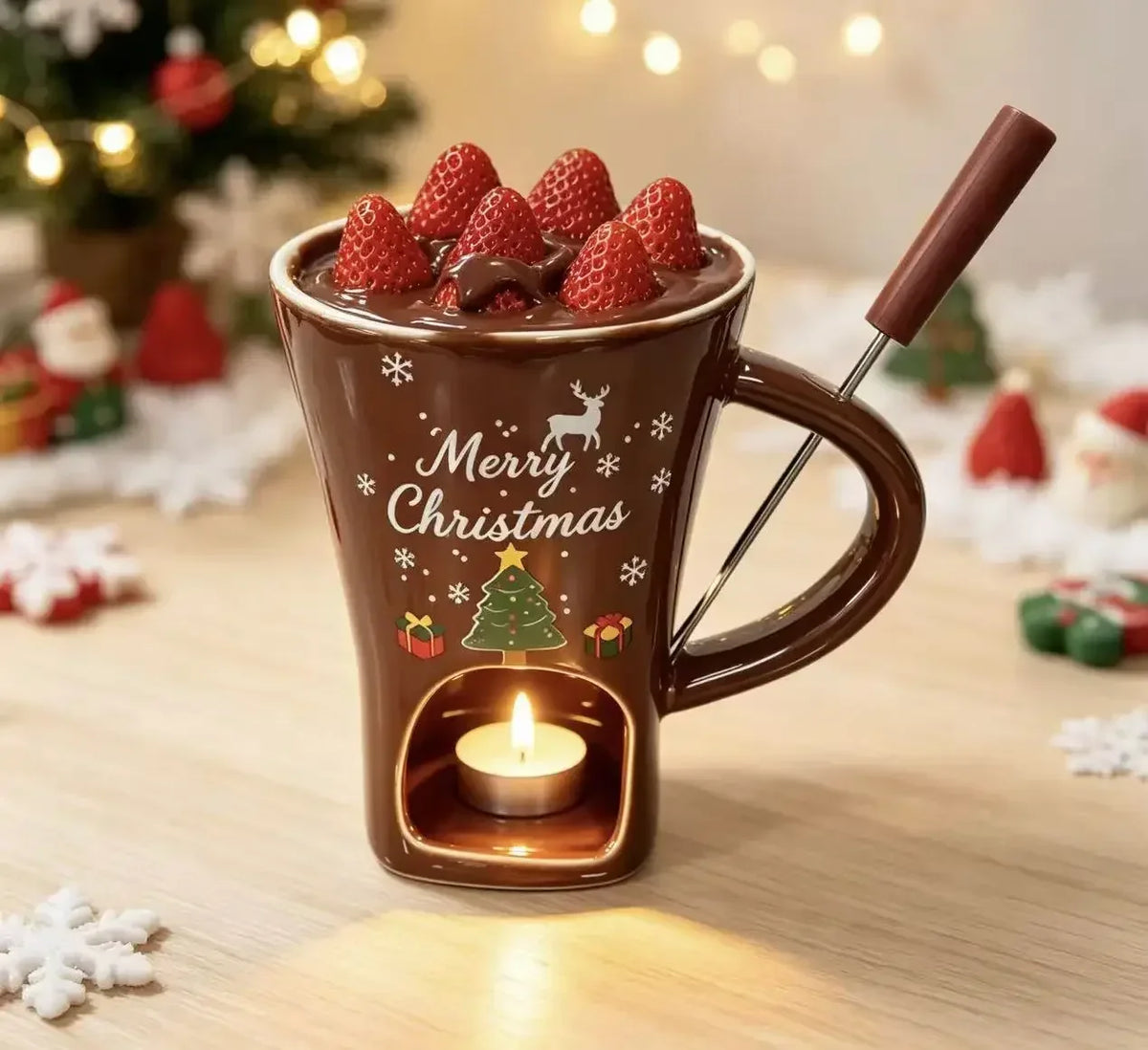 Merry Little Dip Ceramic Christmas Fondue Cup with Fork