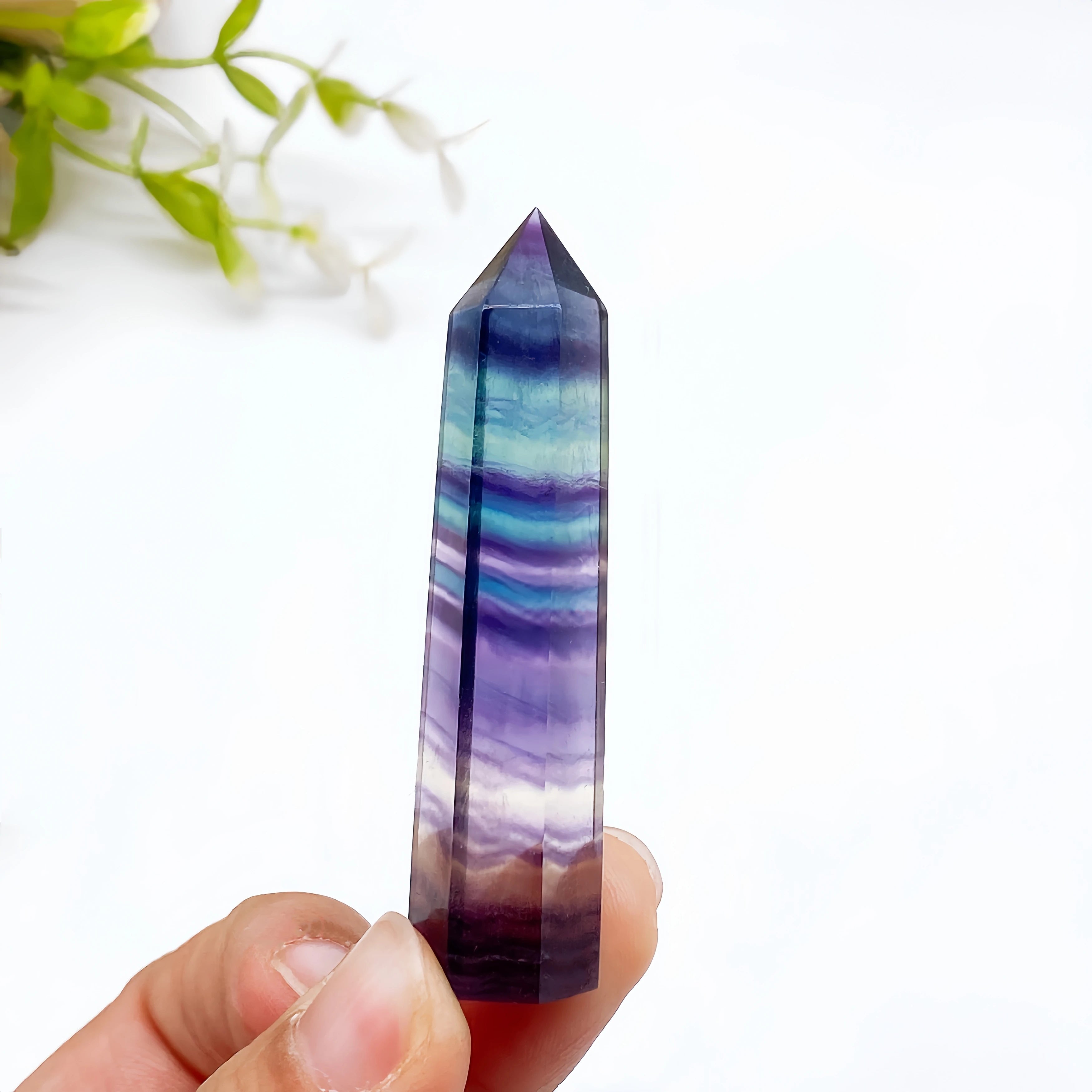 Natural Colorful Fluorite Crystal Tower — Rainbow Healing Stone Hexagonal Wand Point