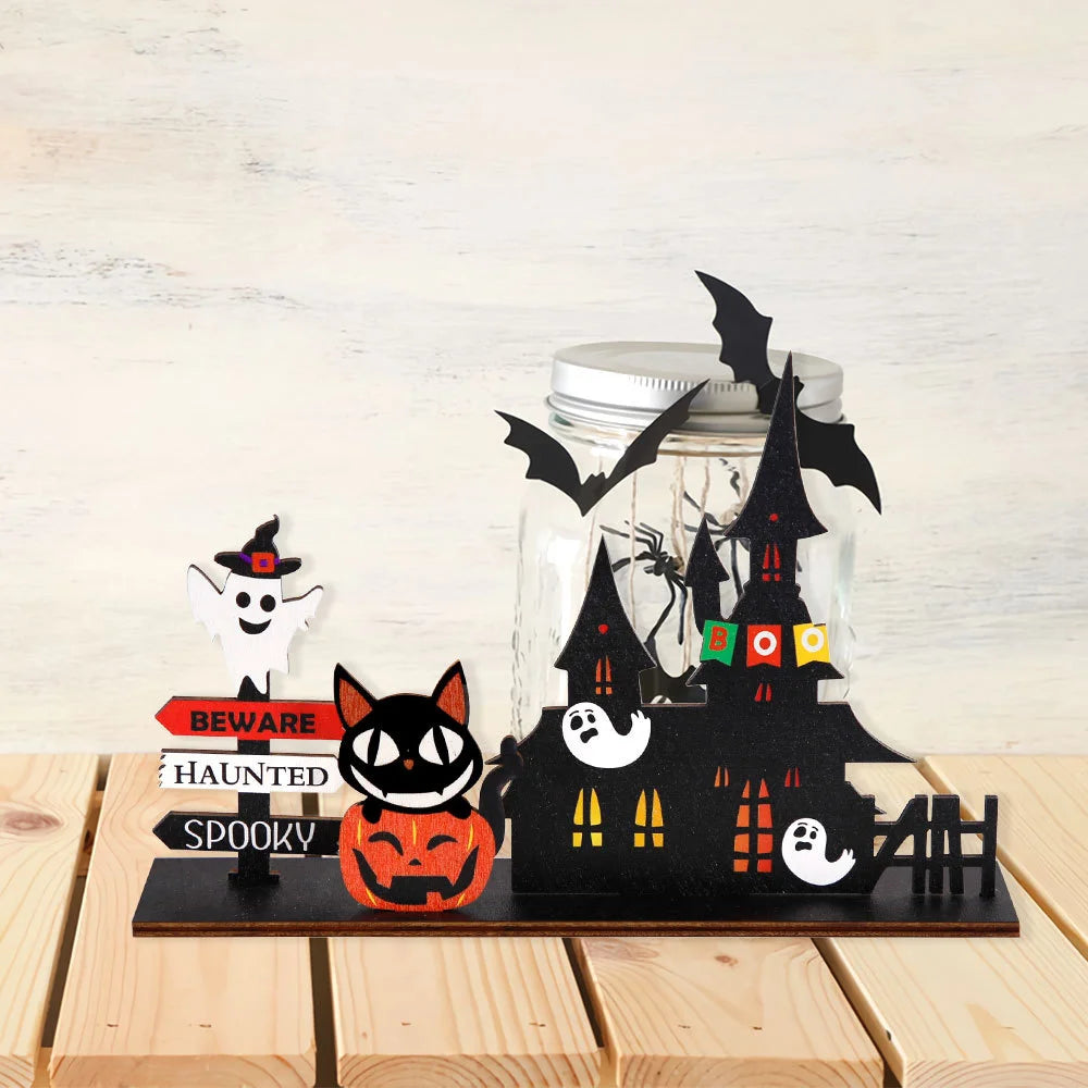 Halloween Haunted House 2D Wooden Centerpiece | Spooky Table Decor | Family Gathering Display