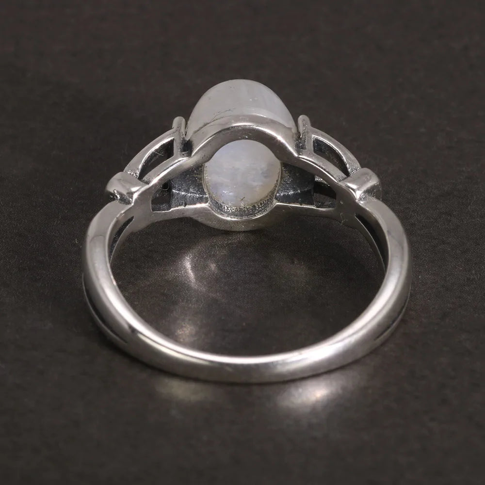 Natural Moonstone Ring | 925 Sterling Silver Bezel Setting