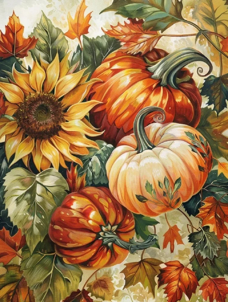 Halloween Pumpkin & Autumn Scenery 5D Diamond Painting Kit — Full Round Drill DIY Craft