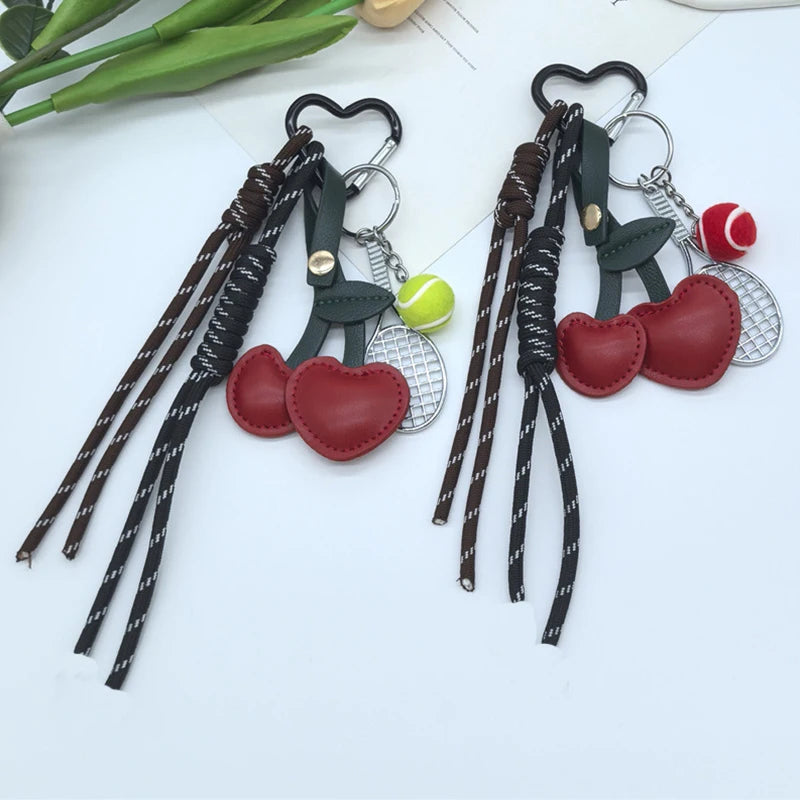 Cherry Leather Bag Charm Keychain | Cute Purse Accessory for Women