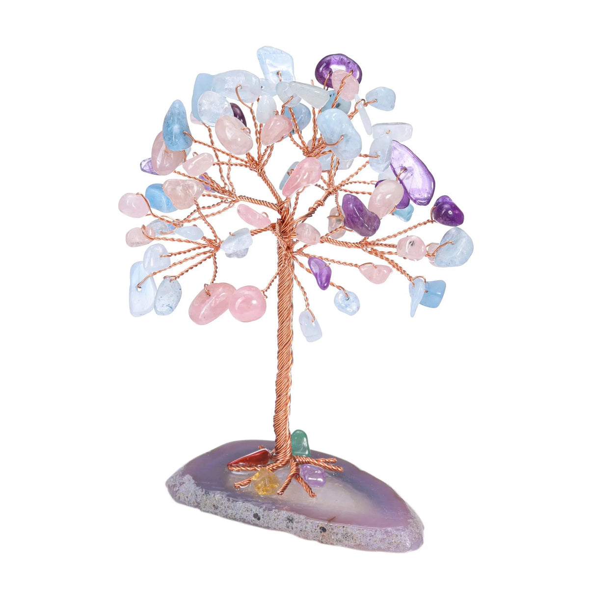 Mini Crystal Tree on Natural Agate Slice Base | Wire-Wrapped Healing Stone Desk Decor