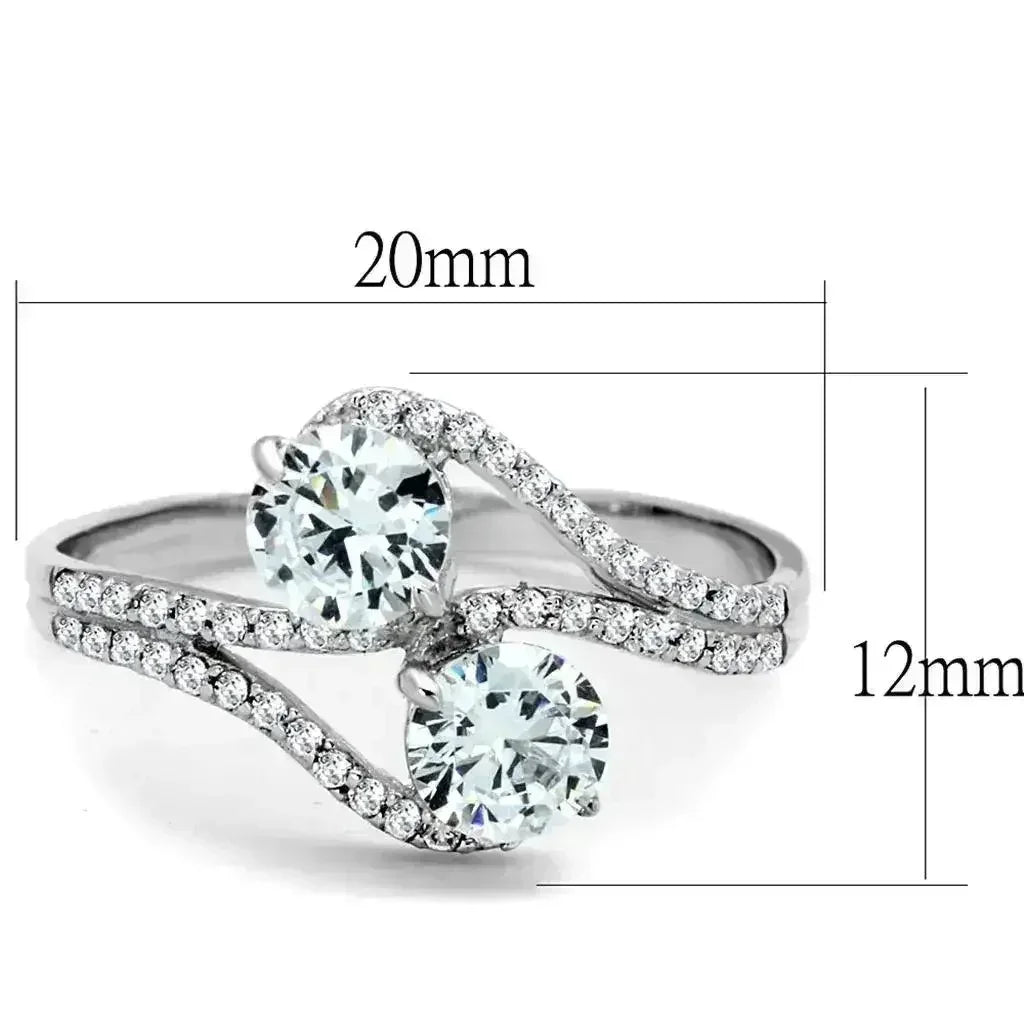 Starlit Curve Rhodium-Plated Sterling Silver CZ Ring