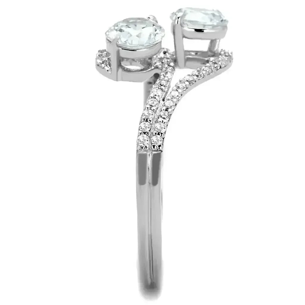 Starlit Curve Rhodium-Plated Sterling Silver CZ Ring