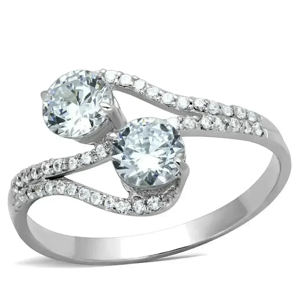 Starlit Curve Rhodium-Plated Sterling Silver CZ Ring