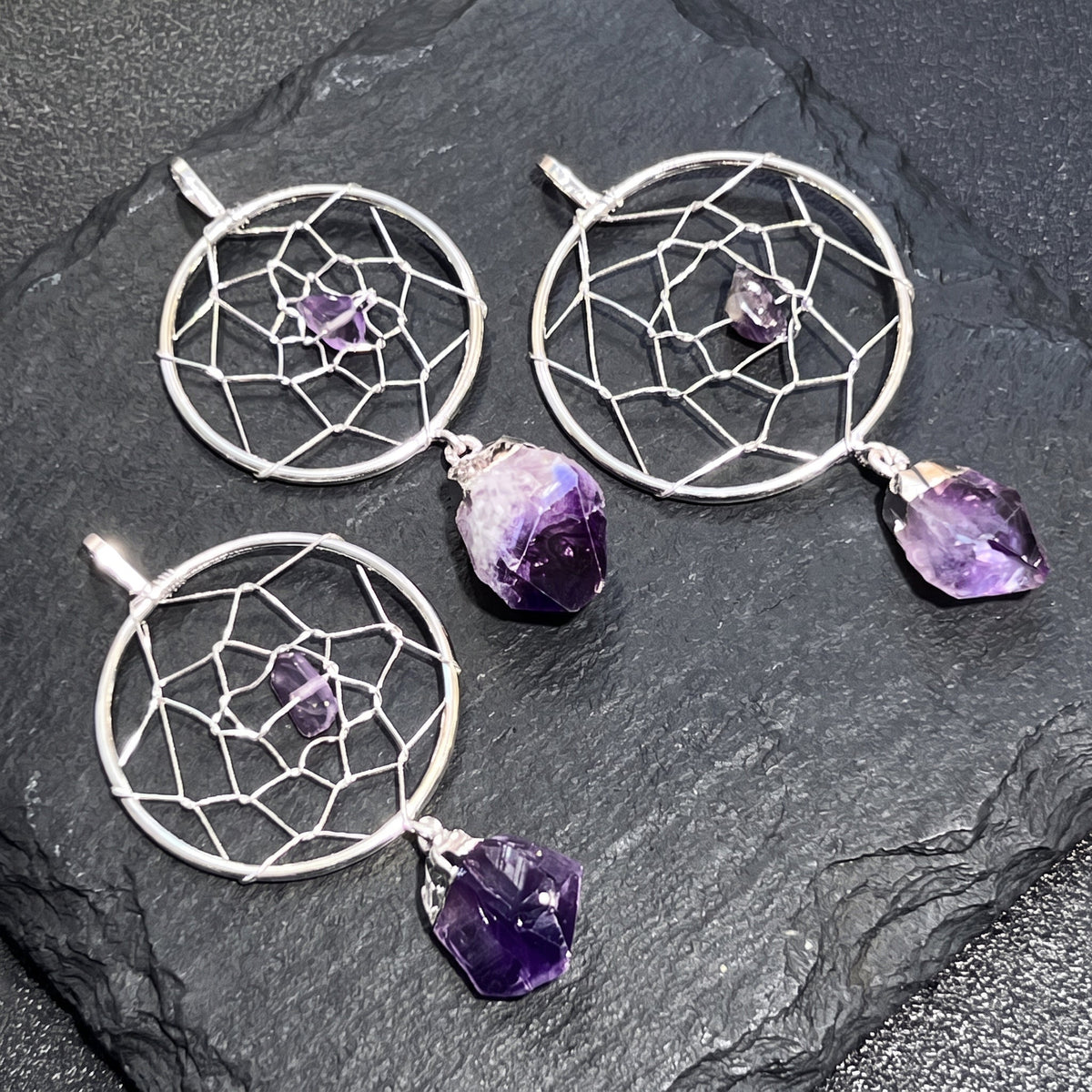 Dreamcatcher-Style Pendant with Purple Stone | 1 or 5 Pieces