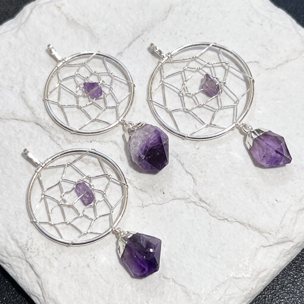 Dreamcatcher-Style Pendant with Purple Stone | 1 or 5 Pieces