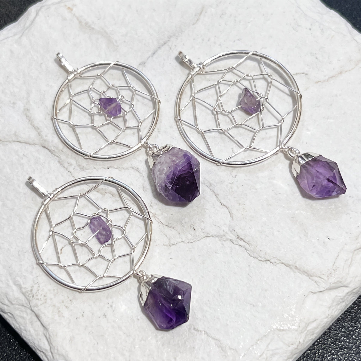 Dreamcatcher-Style Pendant with Purple Stone | 1 or 5 Pieces