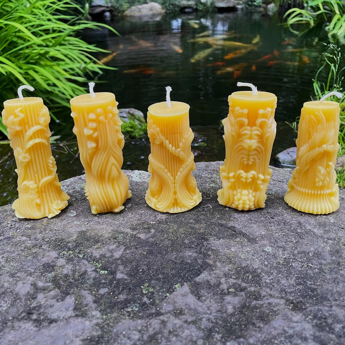 Modern Botanical Beeswax Candle Set of 5