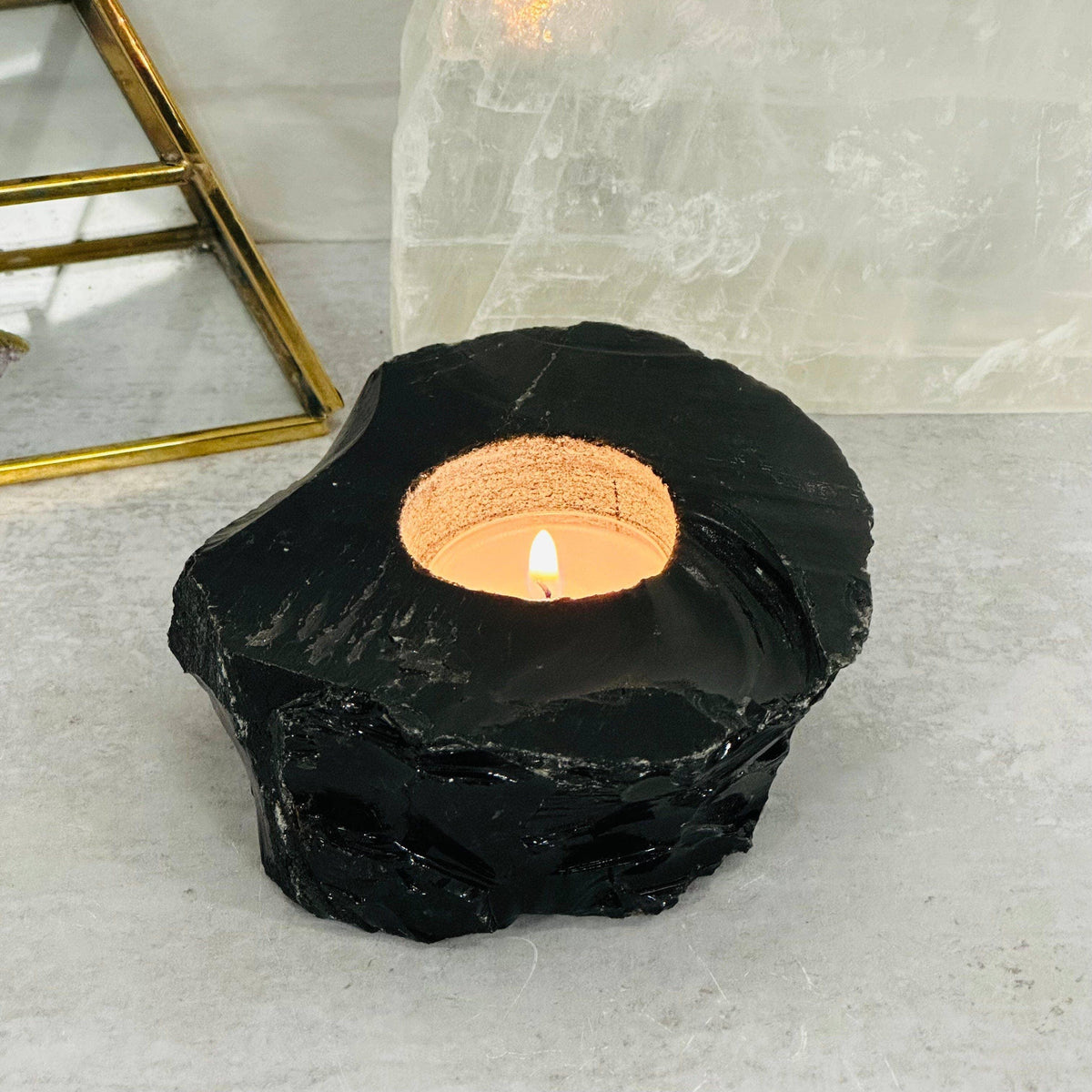 Crystal Obsidian Votive Tea Light Candle Holder