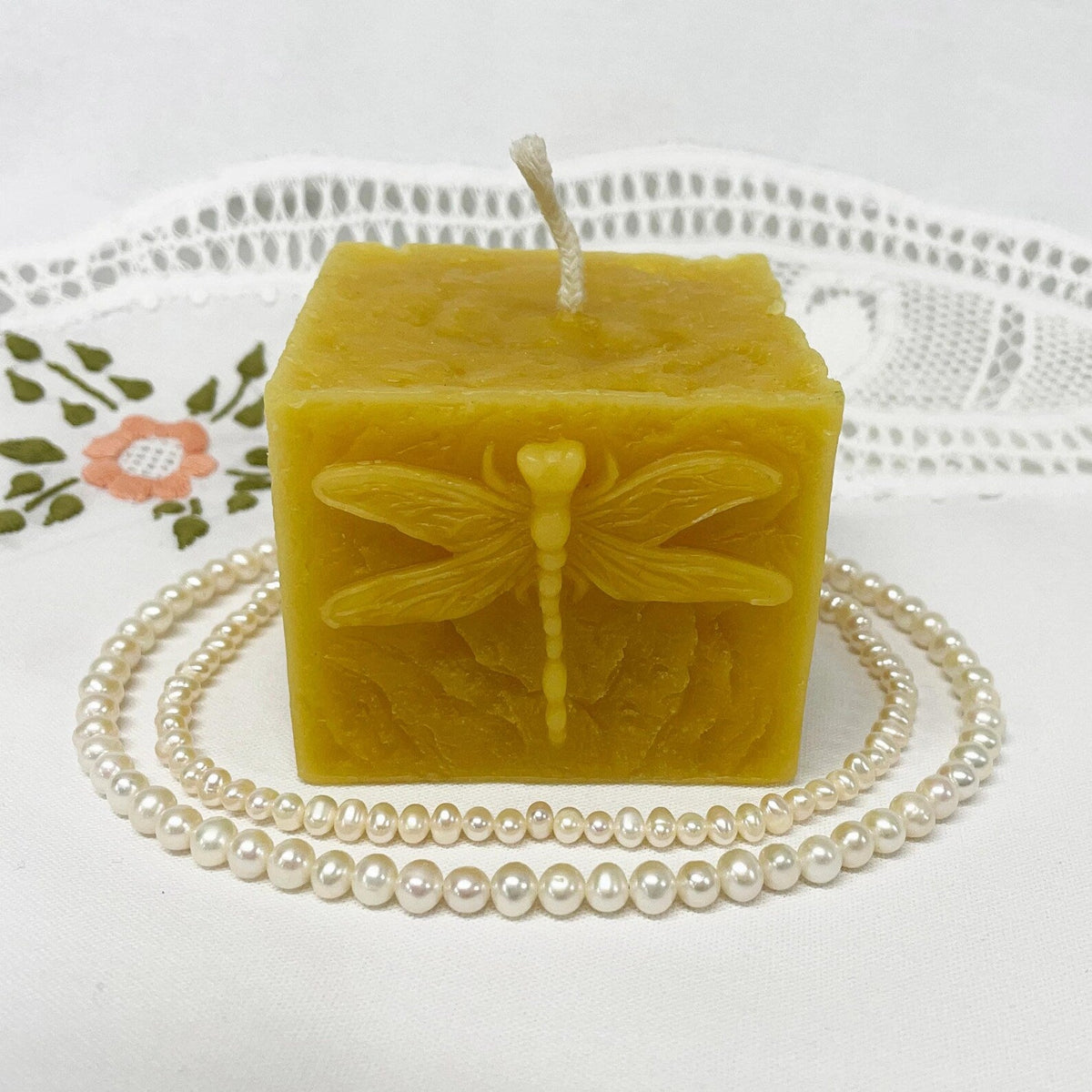 Square Dragonfly Beeswax Pillar Candle