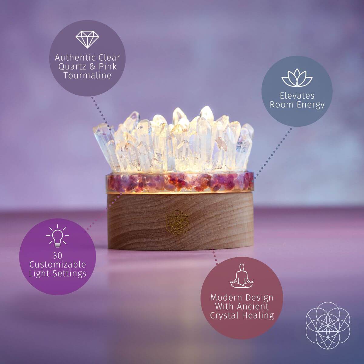 Clear Quartz & Pink Tourmaline Lamp | Find My Peace